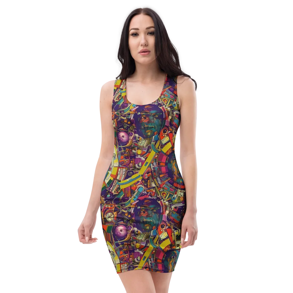 Cosmic Collage on Bodycon Dress — Front