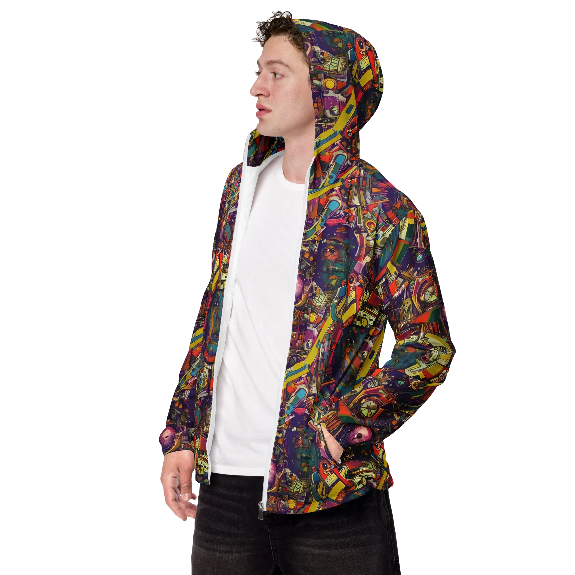 Cosmic Collage on Men's Windbreaker — Left Front