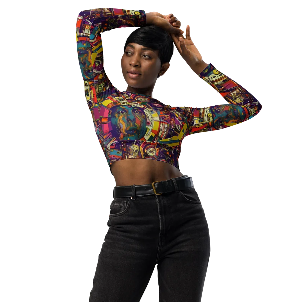Cosmic Collage on Long Sleeve Crop Top — Front
