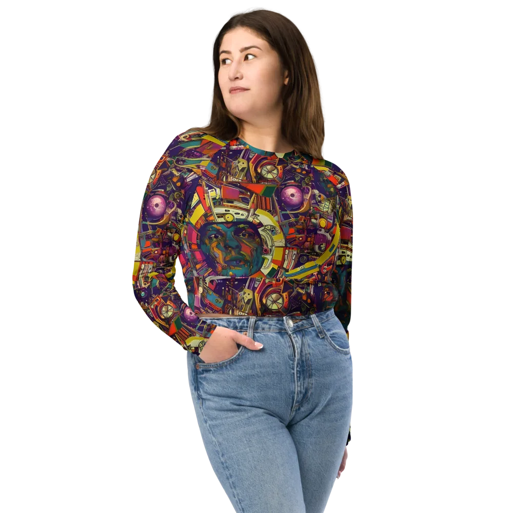 Cosmic Collage on Long Sleeve Crop Top — Front