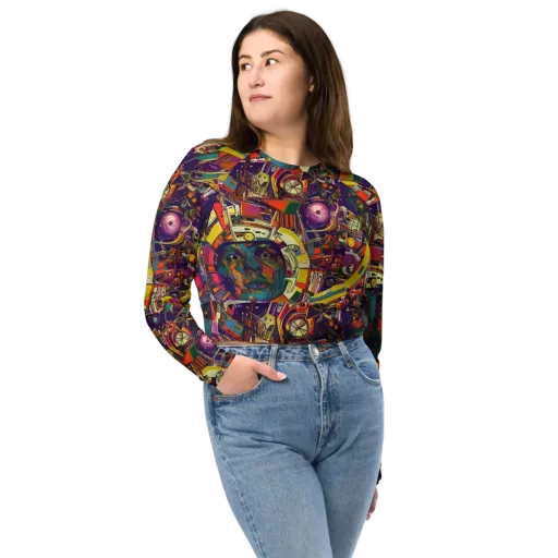 Cosmic Collage on a Long Sleeve Crop Top
