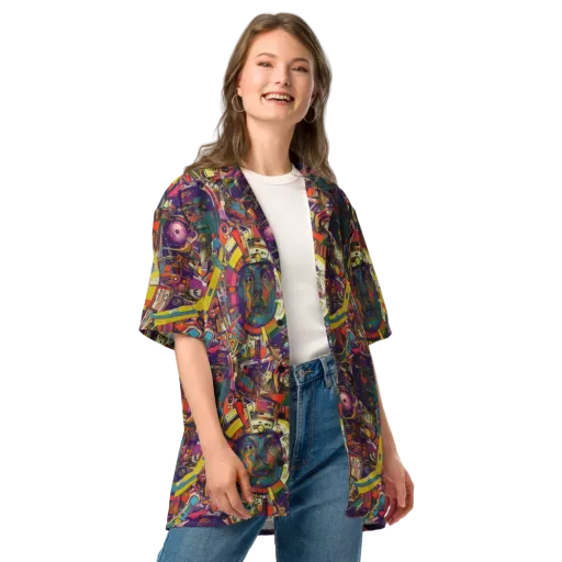 Cosmic Collage on a Button Shirt