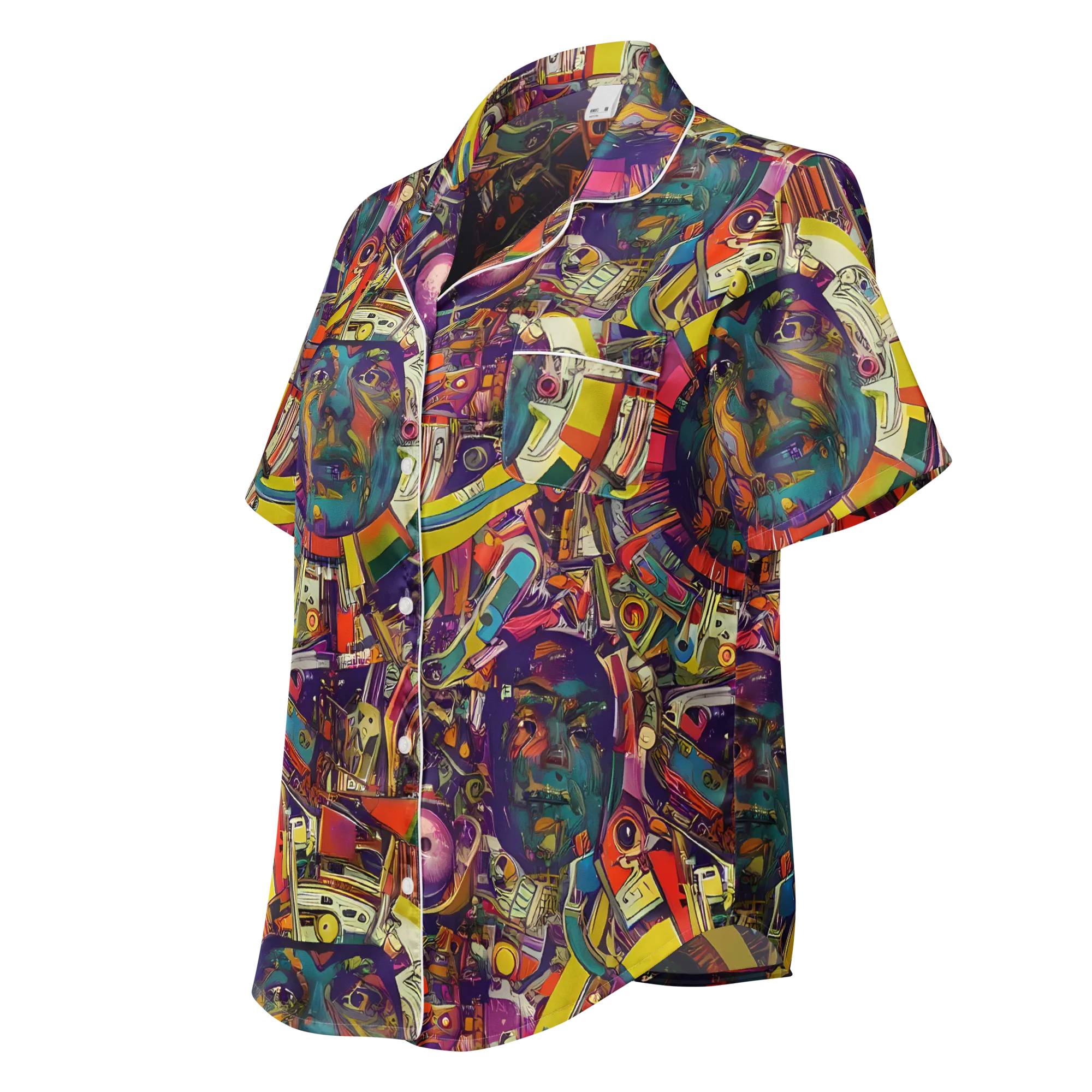 Cosmic Collage on Women's Short Sleeve Pajama Top — Left Front