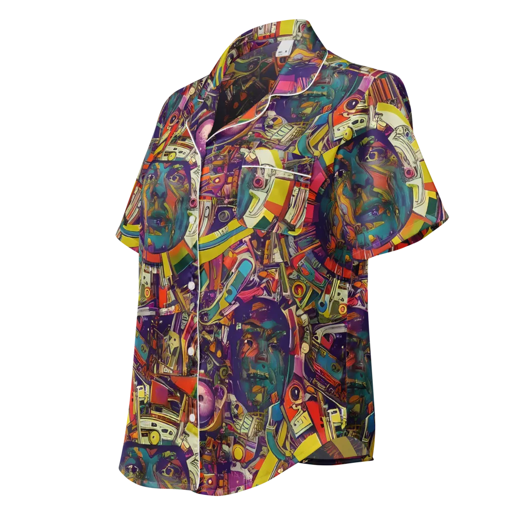 Cosmic Collage on Women's Short Sleeve Pajama Top — Left Front