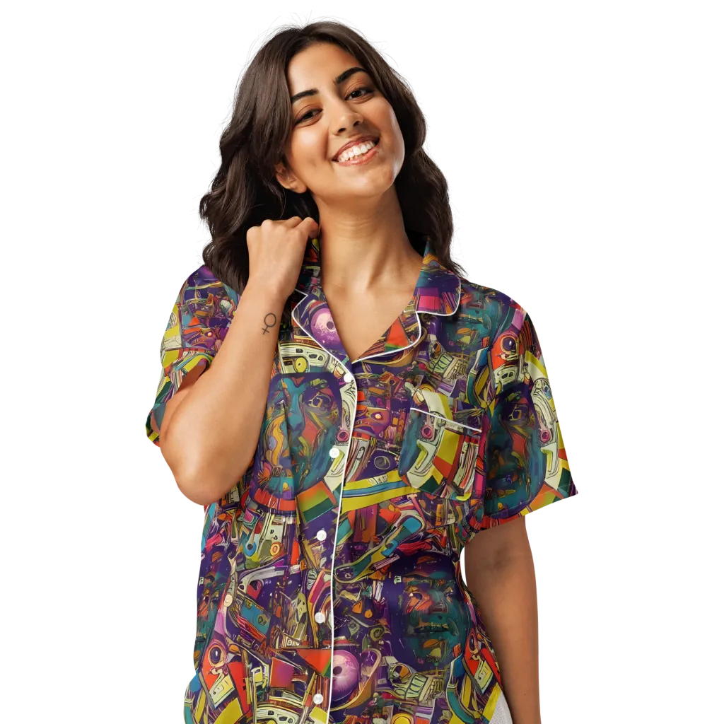 Cosmic Collage on Women's Short Sleeve Pajama Top — Front