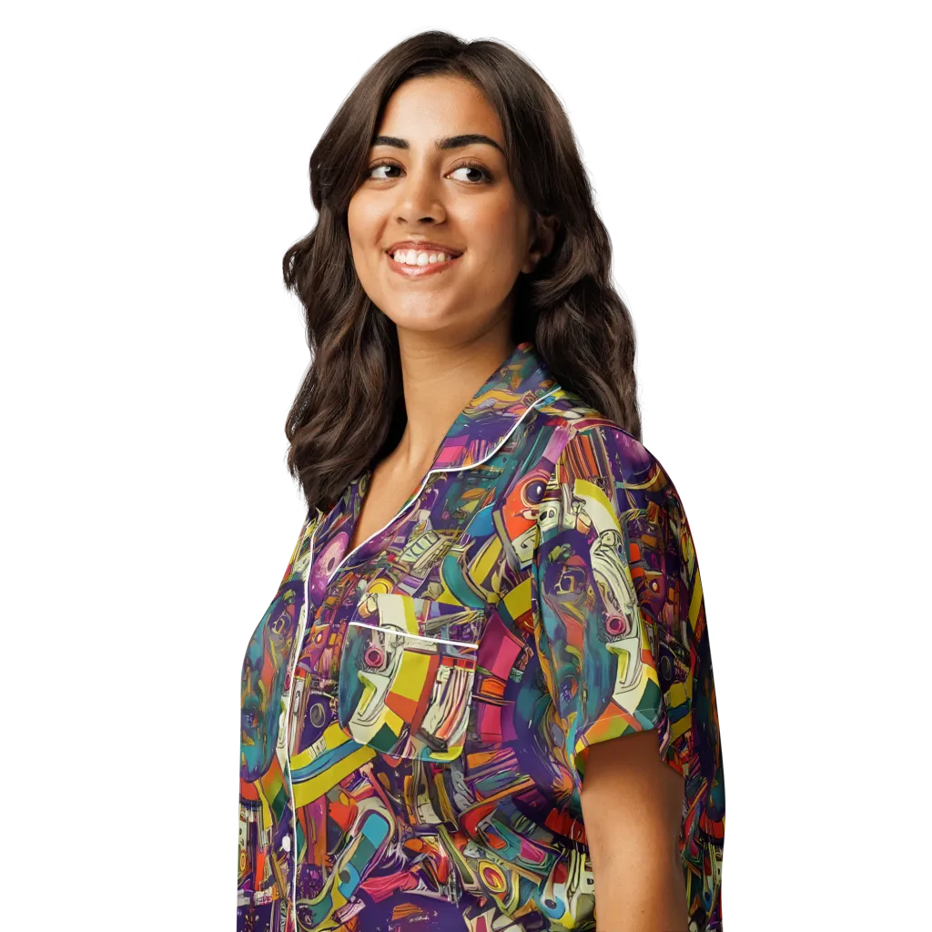 Cosmic Collage on Women's Short Sleeve Pajama Top — Left Front