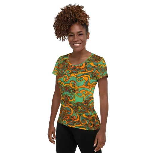 Nebula Nodes on a Women's Athletic T-Shirt