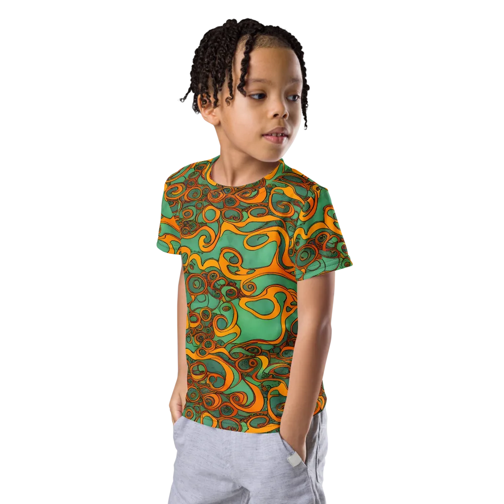Nebula Nodes on Kids Crew Neck T-Shirt — Left Front