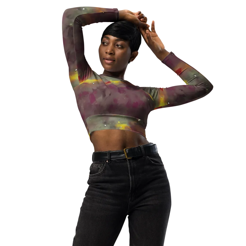 Whispers of Autumn on Long Sleeve Crop Top — Front
