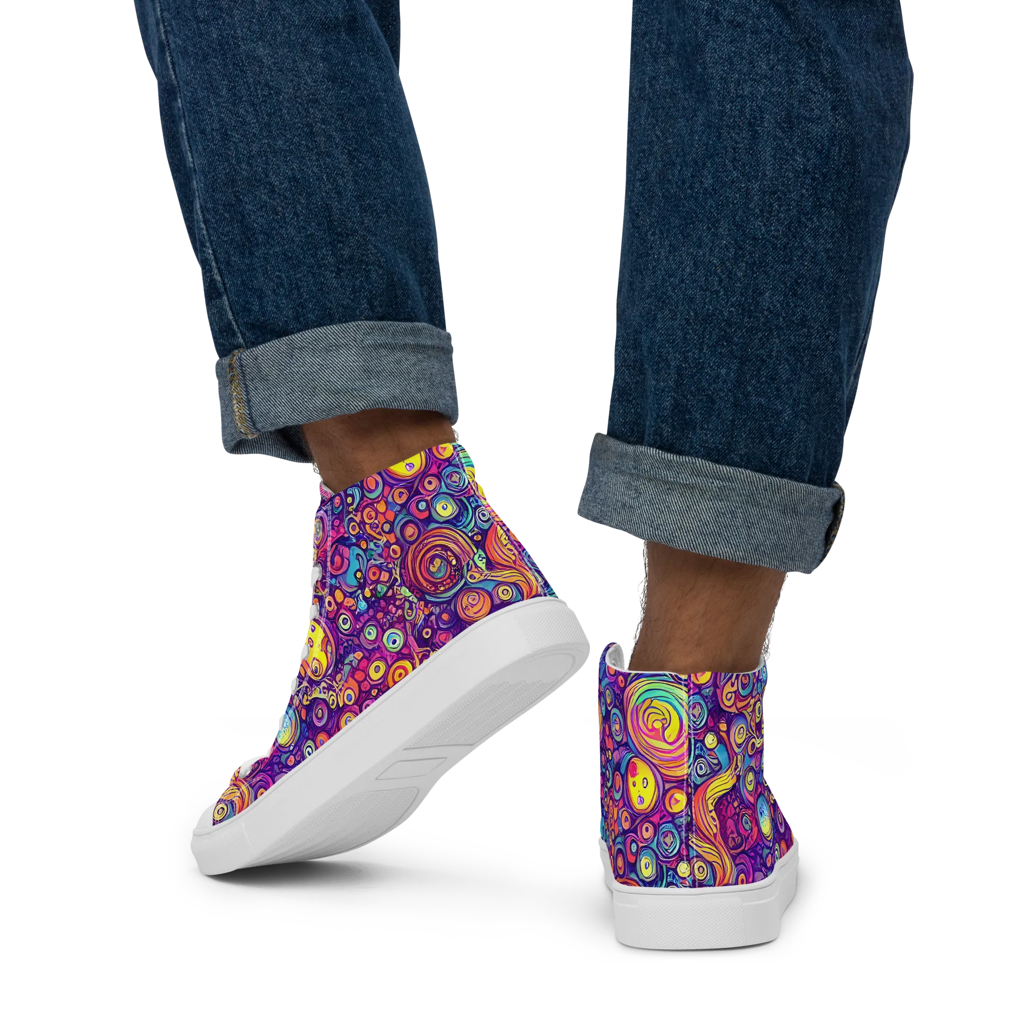 Festival of Whimsy on Men's High Top Canvas Shoes — Back