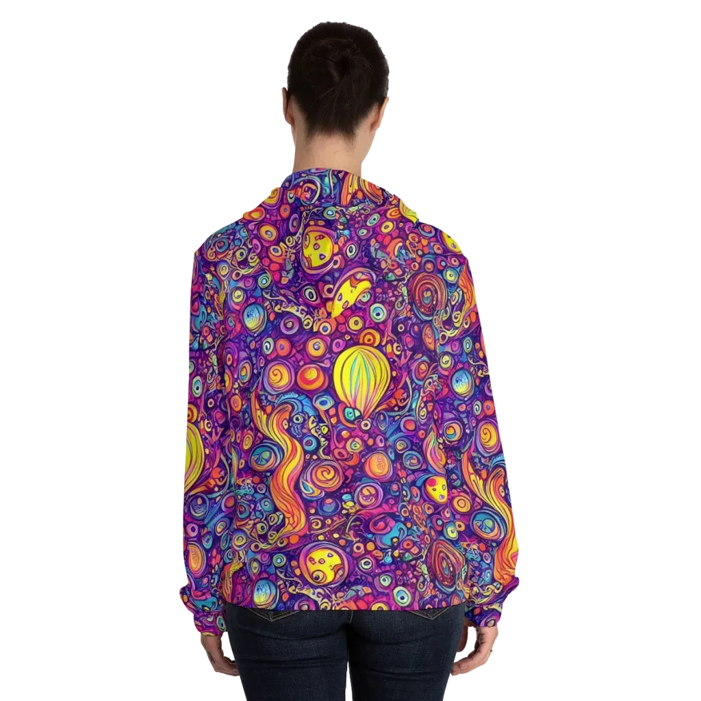 Festival of Whimsy on Women's Full-Zip Hoodie — Back On Person