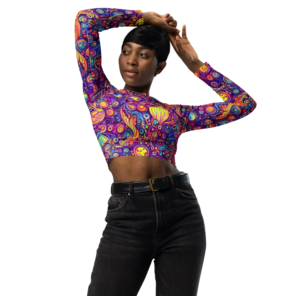 Festival of Whimsy on Long Sleeve Crop Top — Front