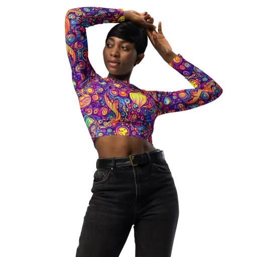 Festival of Whimsy on a Long Sleeve Crop Top