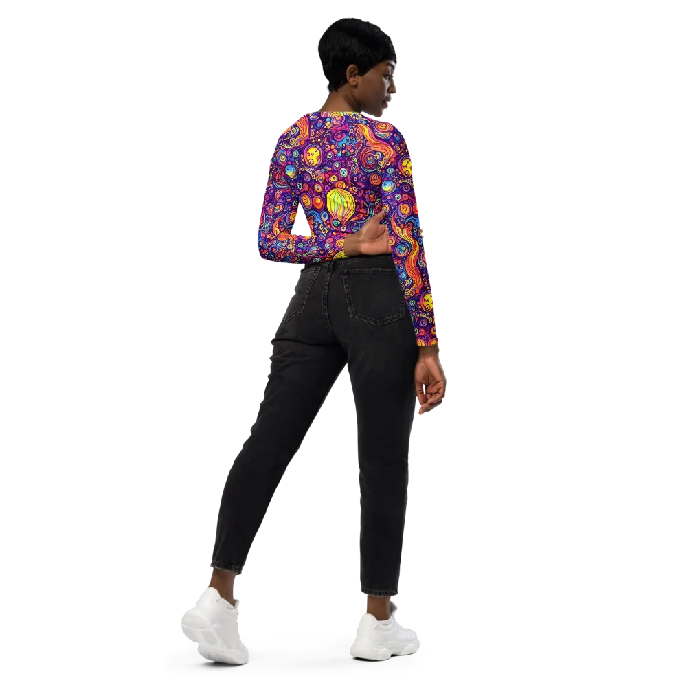 Festival of Whimsy on Long Sleeve Crop Top — Right Back