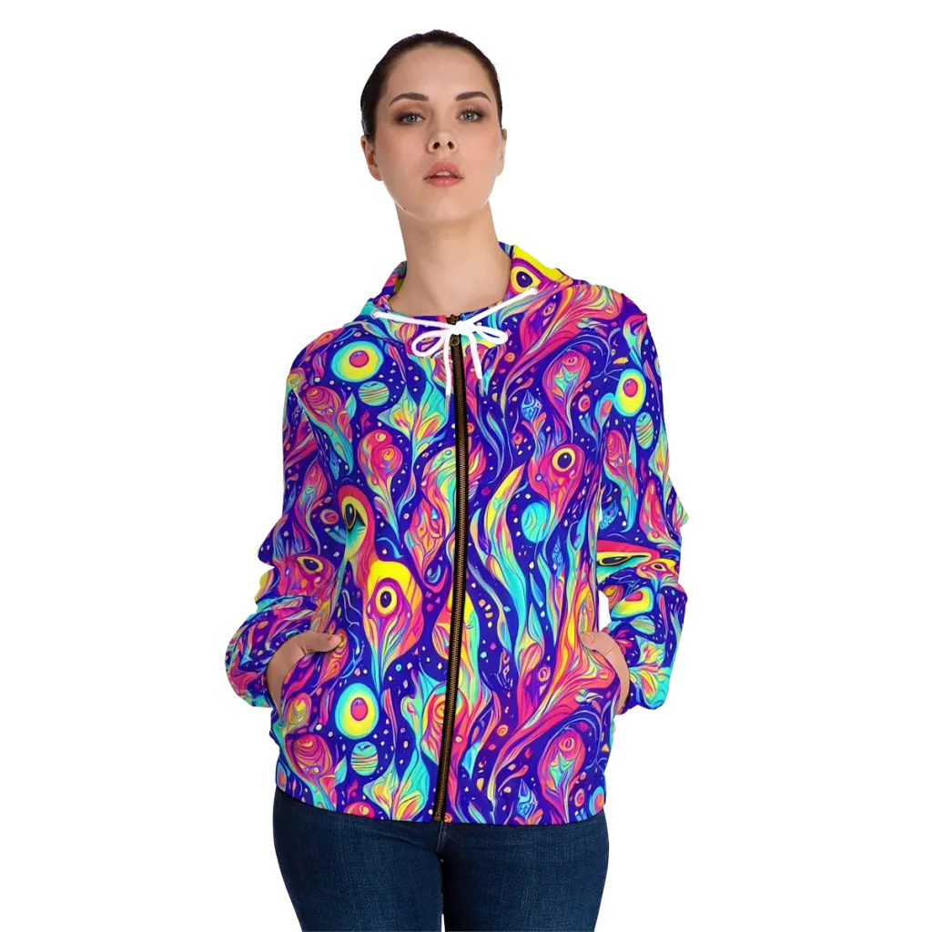 Mystic Petal Dance on Women's Full-Zip Hoodie — Front On Person