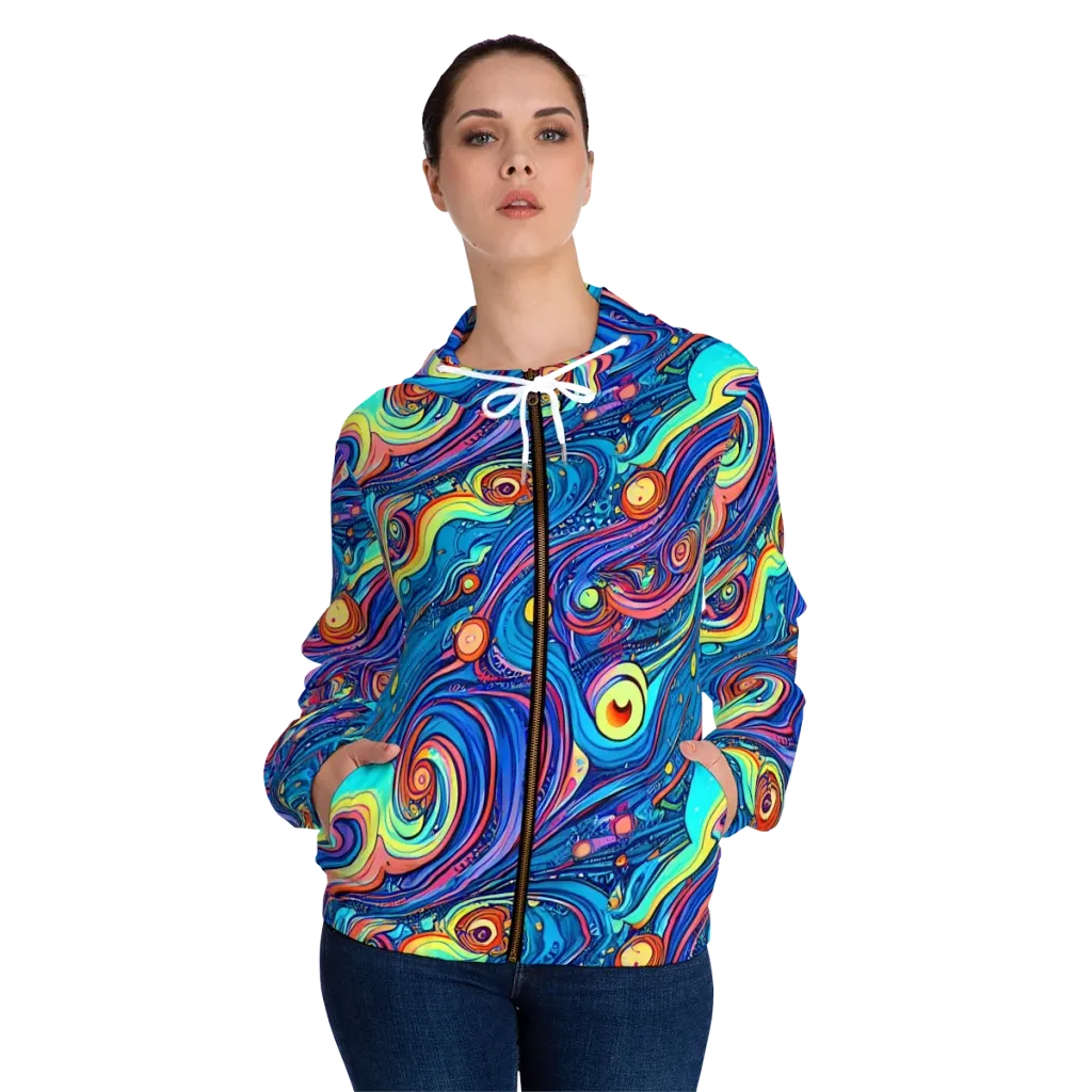 Echoes of Vortex on Women's Full-Zip Hoodie — Front On Person
