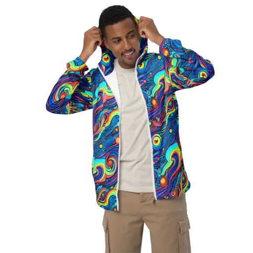 Echoes of Vortex on a Men's Windbreaker