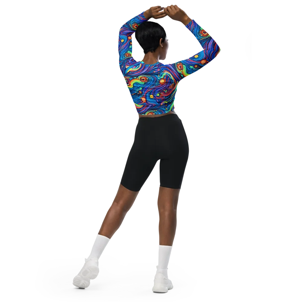 Echoes of Vortex on Long Sleeve Crop Top — Back