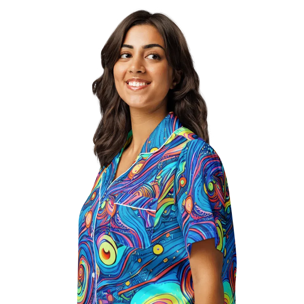 Echoes of Vortex on Women's Short Sleeve Pajama Top — Left Front