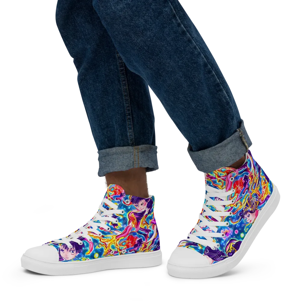 Aquatic Whim on Men's High Top Canvas Shoes — Left