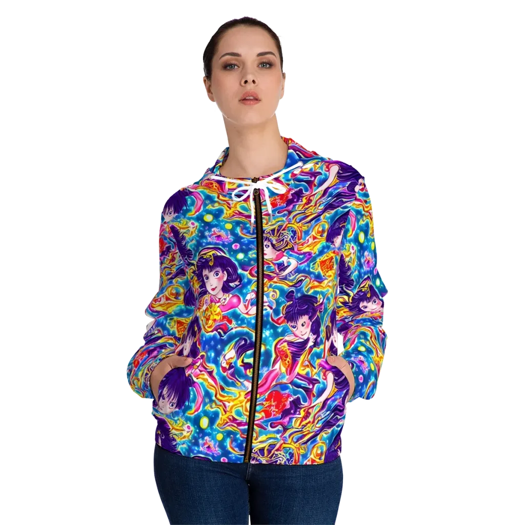 Aquatic Whim on Women's Full-Zip Hoodie — Front On Person