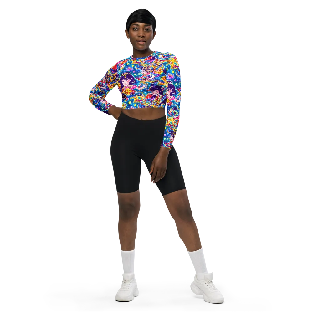 Aquatic Whim on Long Sleeve Crop Top — Front