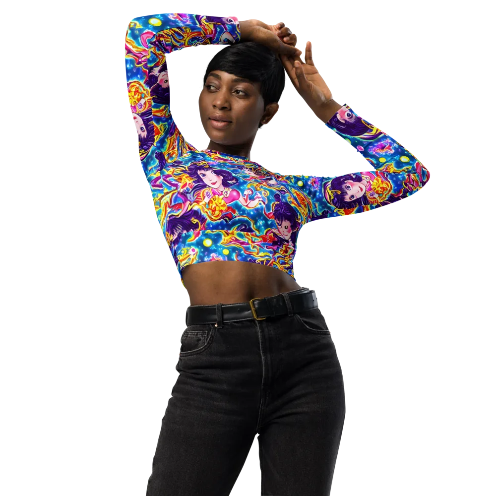 Aquatic Whim on Long Sleeve Crop Top — Front