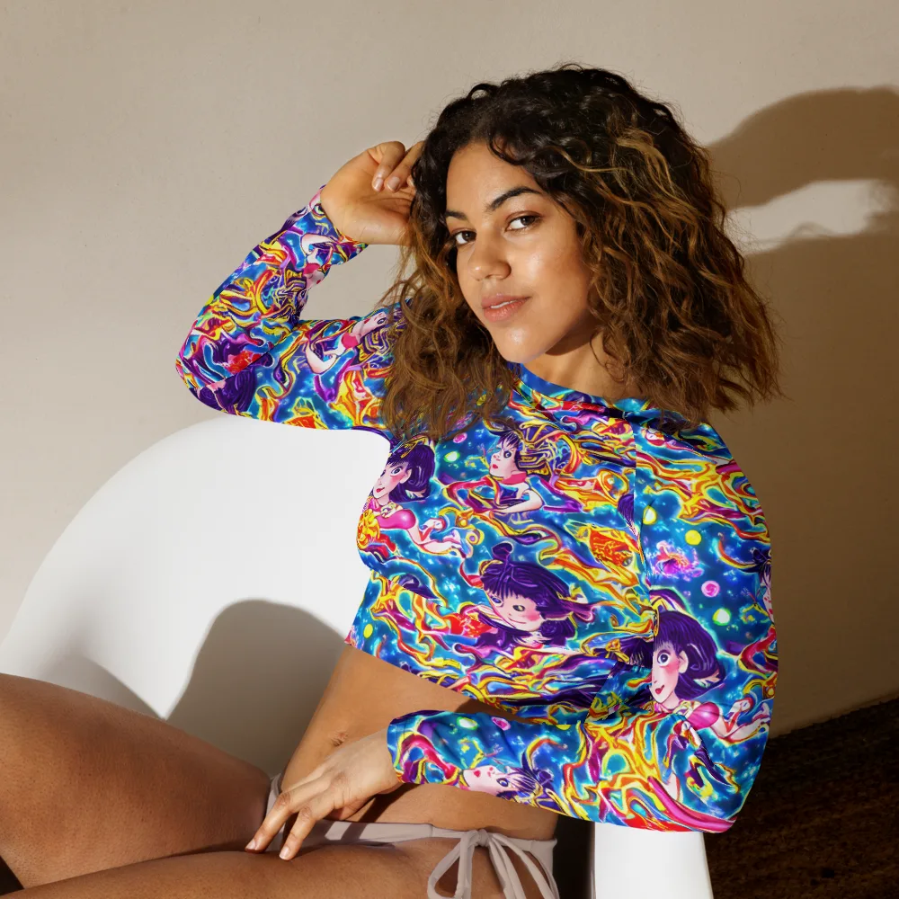Aquatic Whim on Long Sleeve Crop Top — Left Front