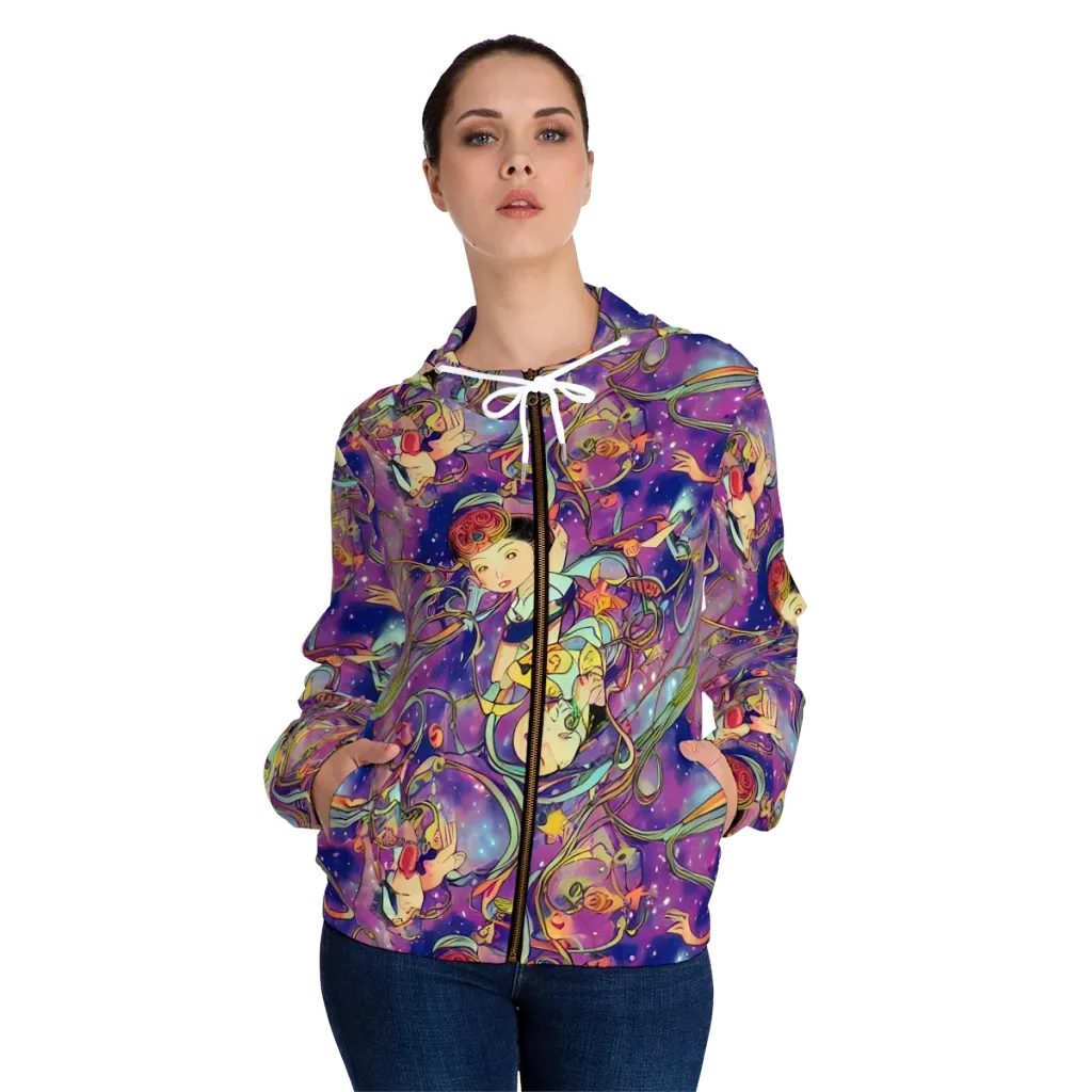 Spiral of Stardust on Women's Full-Zip Hoodie — Front On Person