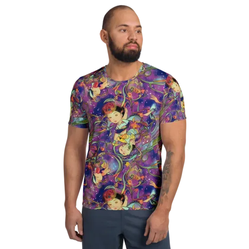 Spiral of Stardust on a Men's Athletic T-Shirt