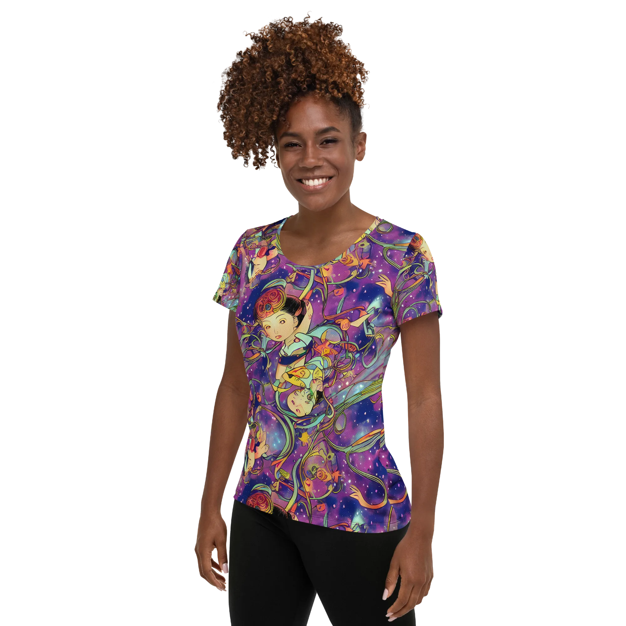 Spiral of Stardust on Women's Athletic T-Shirt — Left