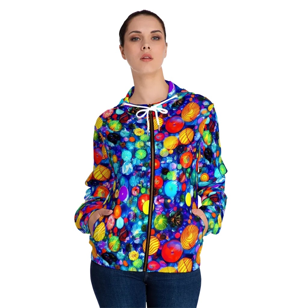 Chroma Dazzle on Women's Full-Zip Hoodie — Front On Person