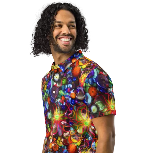 Euphoric Sphere on a Men's Slim Fit Polo Shirt