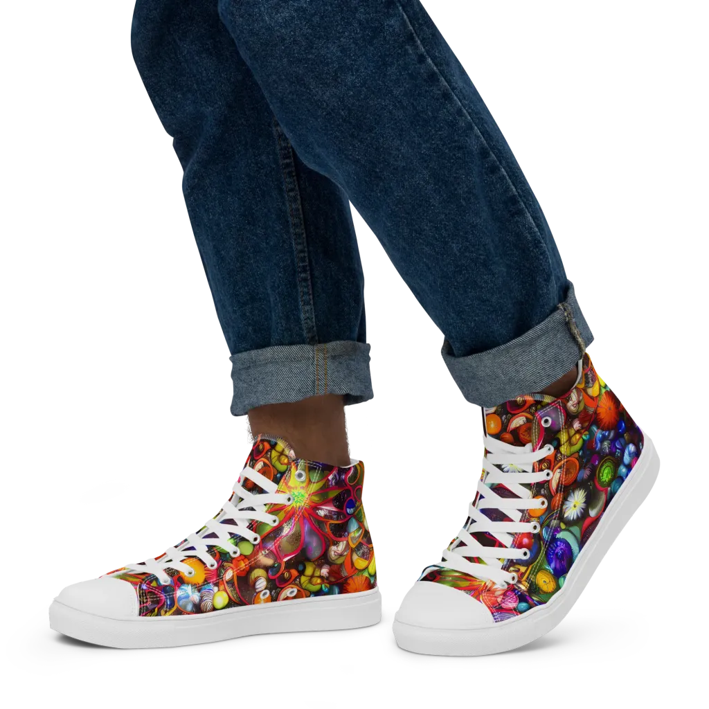 Euphoric Sphere on Men's High Top Canvas Shoes — Left