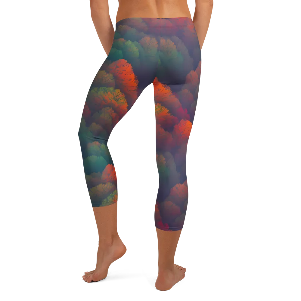 Flame-Kissed Foliage on Capri Leggings — Back