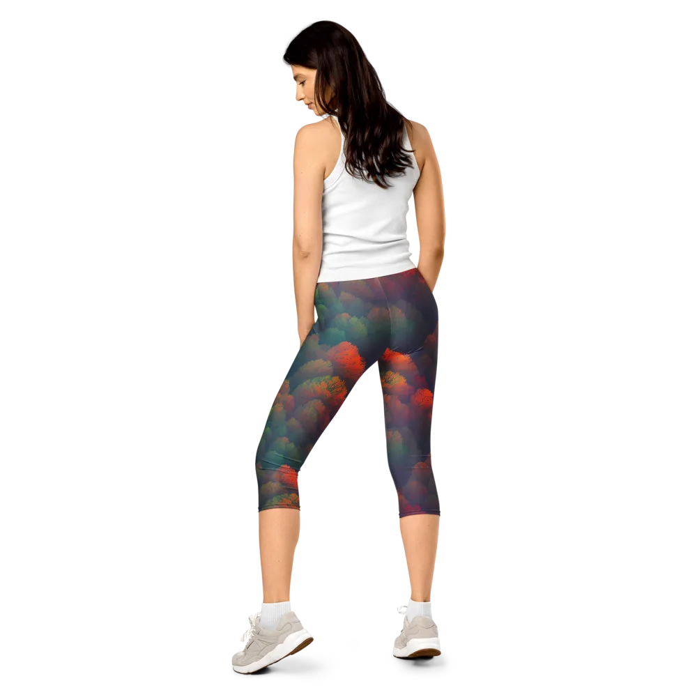Flame-Kissed Foliage on Capri Leggings — Back