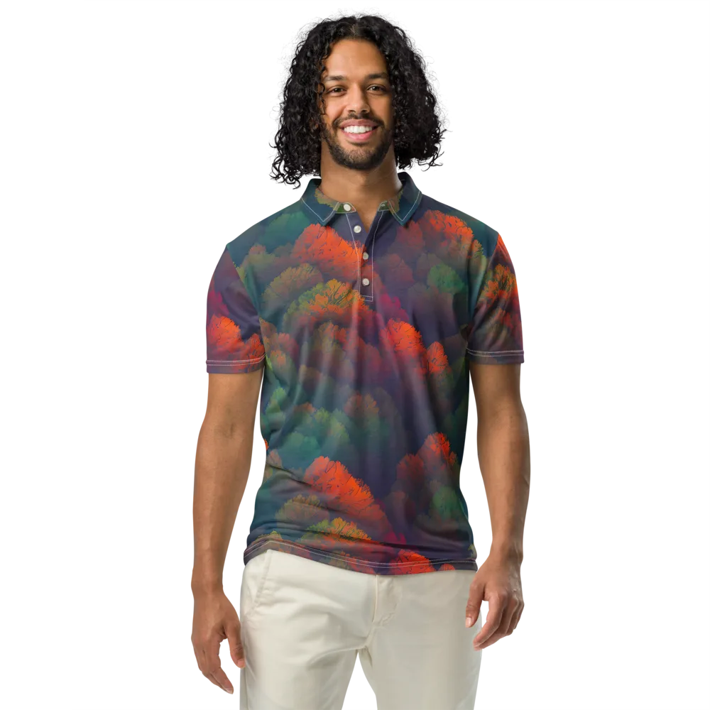 Flame-Kissed Foliage on Men's Slim Fit Polo Shirt — Front
