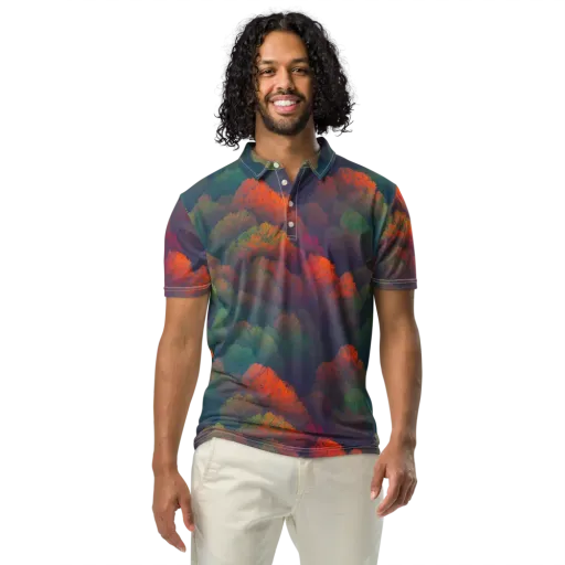 Flame-Kissed Foliage on a Men's Slim Fit Polo Shirt