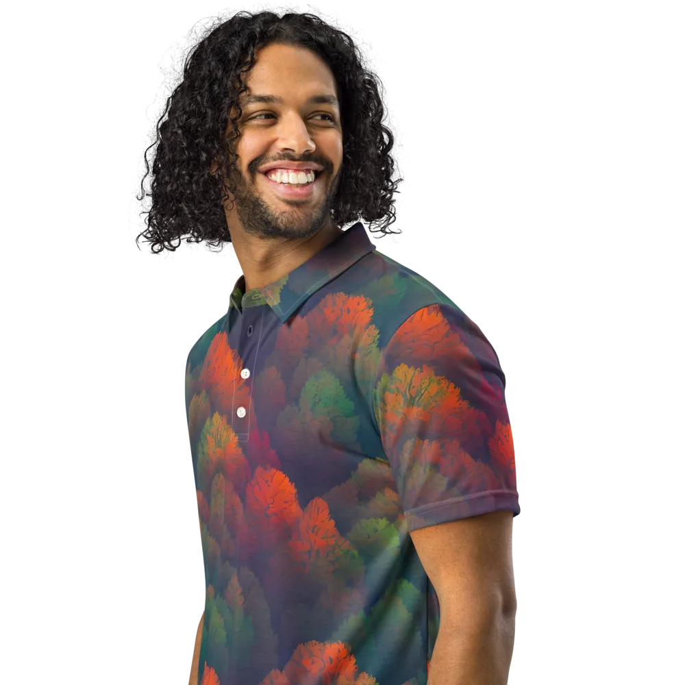 Flame-Kissed Foliage on Men's Slim Fit Polo Shirt — Left Front