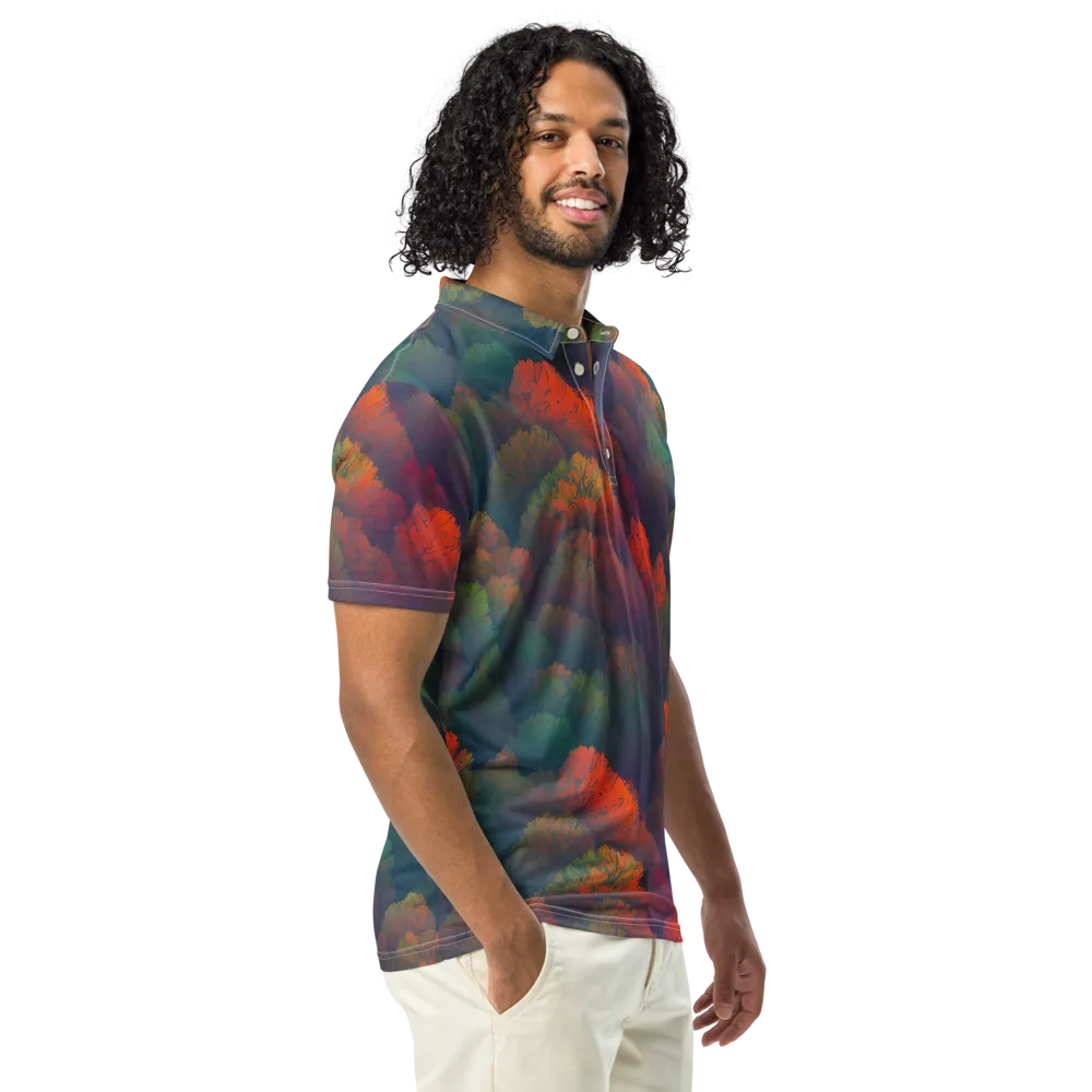 Flame-Kissed Foliage on Men's Slim Fit Polo Shirt — Right Front