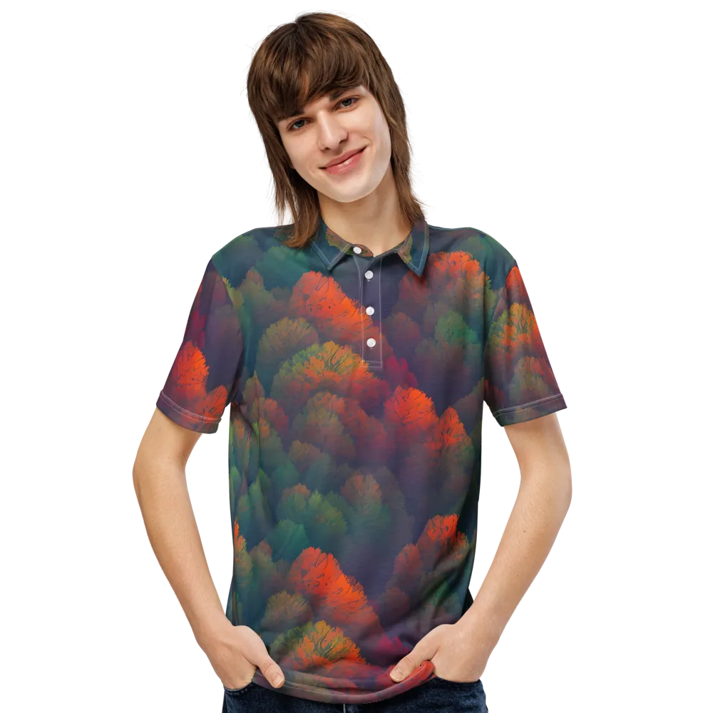 Flame-Kissed Foliage on Men's Slim Fit Polo Shirt — Front