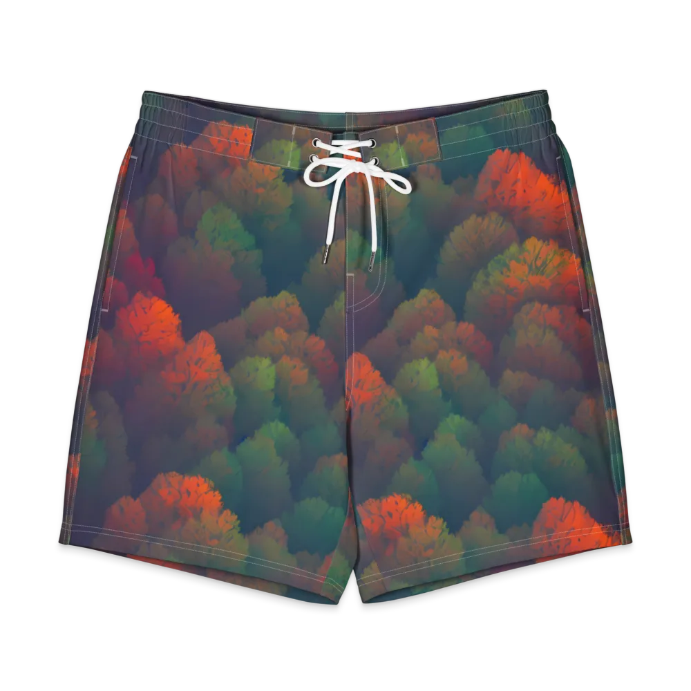 Flame-Kissed Foliage on Men's Board Shorts — Front