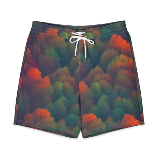 Flame-Kissed Foliage on a Men's Board Shorts