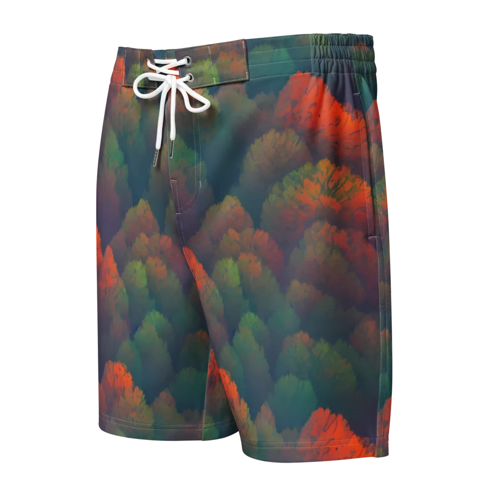 Flame-Kissed Foliage on Men's Board Shorts — Front