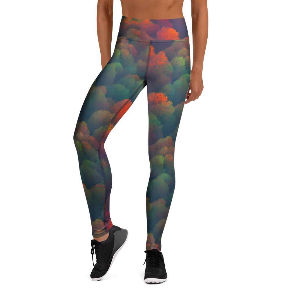Flame-Kissed Foliage on Yoga Leggings — Front
