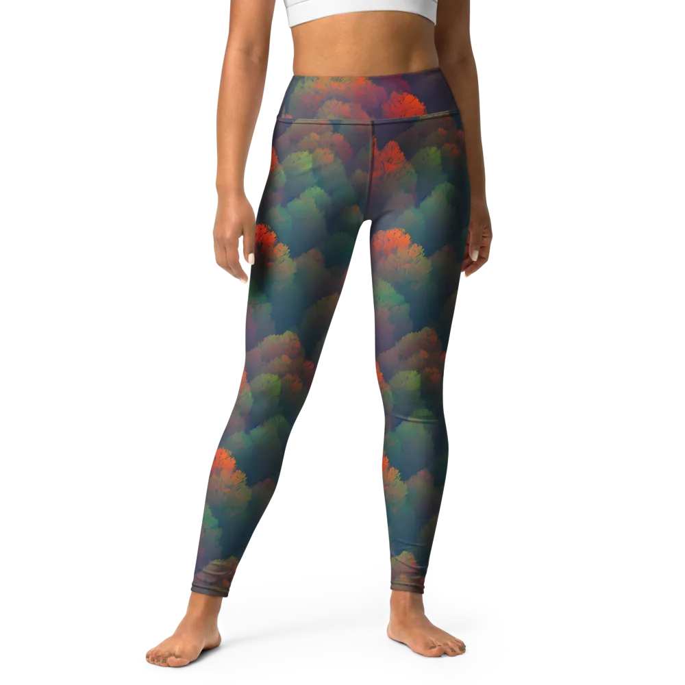 Flame-Kissed Foliage on Yoga Leggings — Front