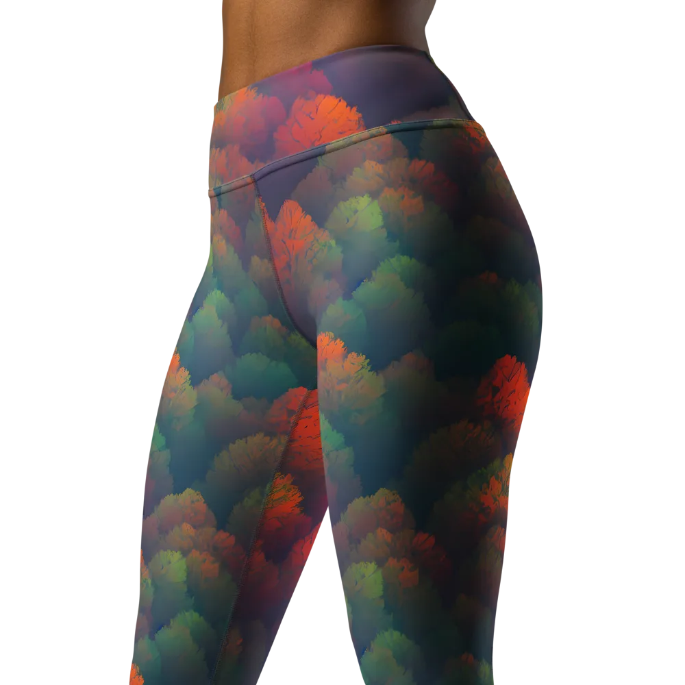Flame-Kissed Foliage on Yoga Leggings — Left Front