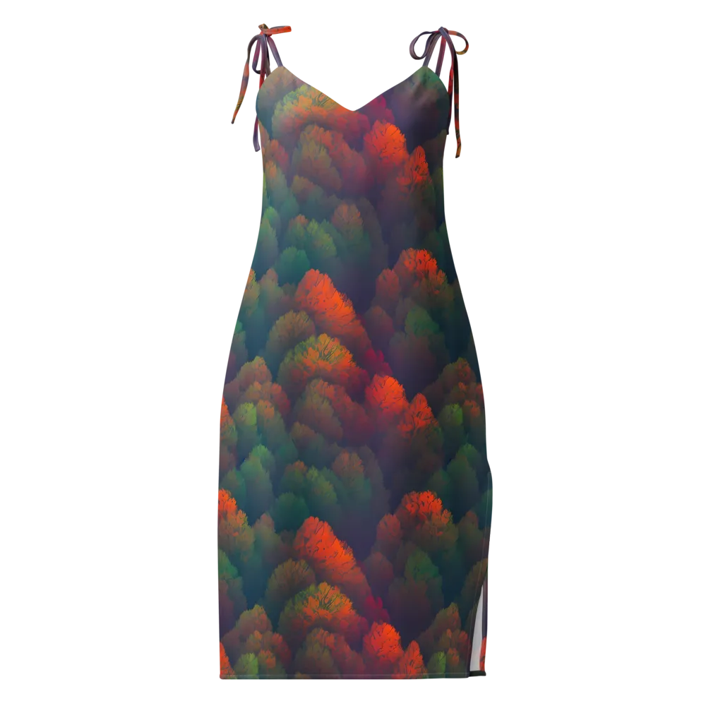 Flame-Kissed Foliage on Slip Dress — Front