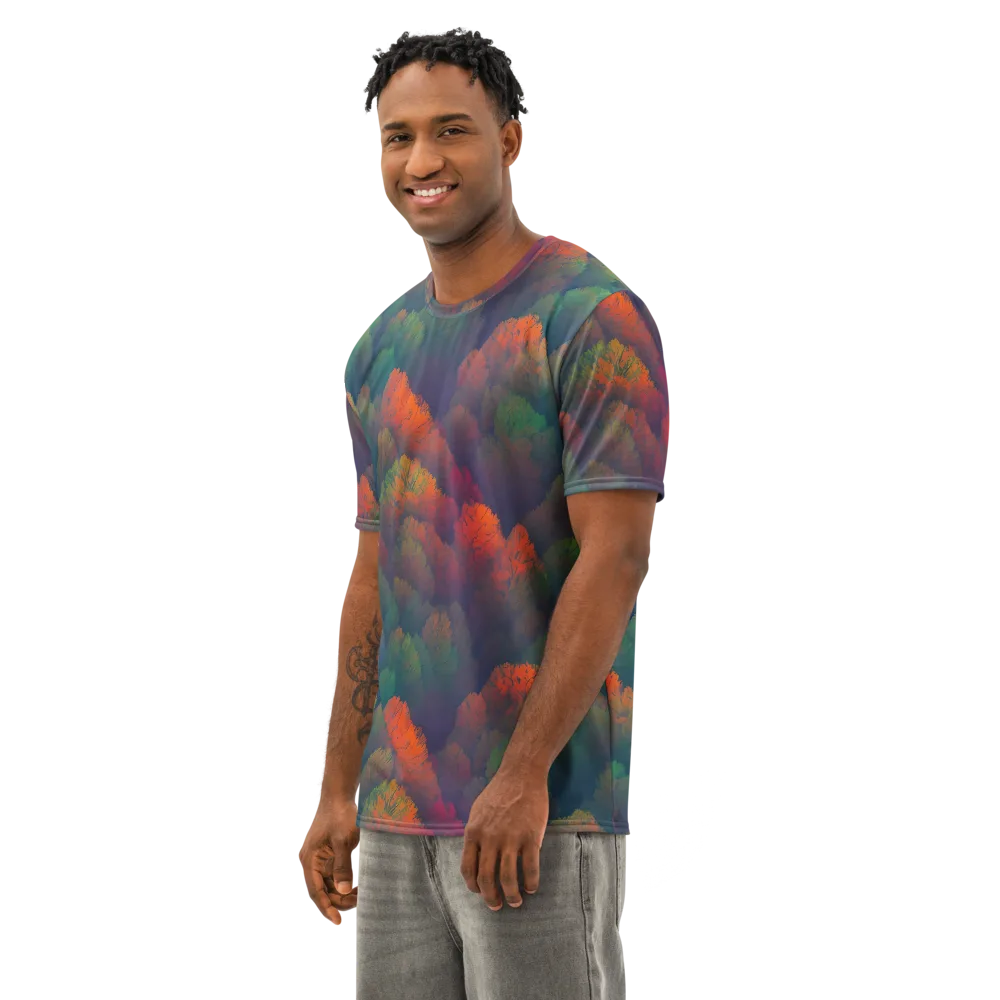 Flame-Kissed Foliage on Men's Cotton Crew Neck T-Shirt — Left Front