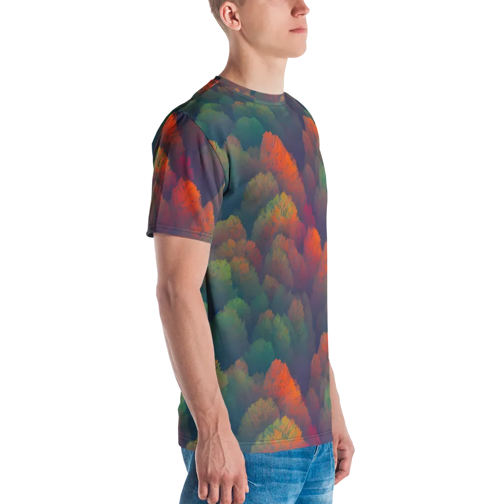 Flame-Kissed Foliage on Men's Crew Neck T-Shirt — Right